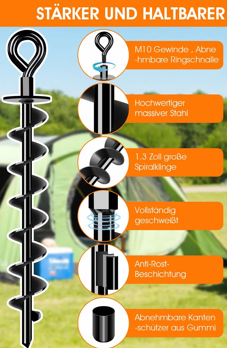 Set di ancoraggi a terra 4 - vite intera e grande Trampolino Set di ancoraggi a terra per trampolino per un fissaggio sicuro nel terreno, per fissare il trampolino, la tettoia, l'altalena ecc