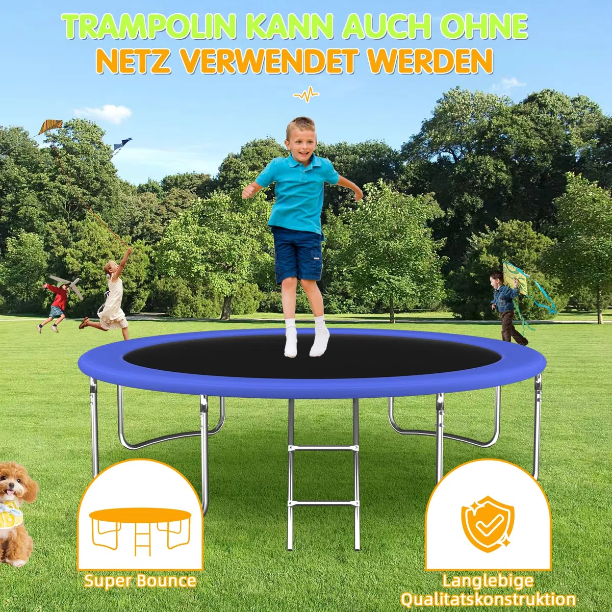 Trampolino per esterni, diametro 305/366 cm, per bambini e adulti, per il tempo libero, con cestino da basket, scala e rivestimento antiruggine, portata 200/272 kg