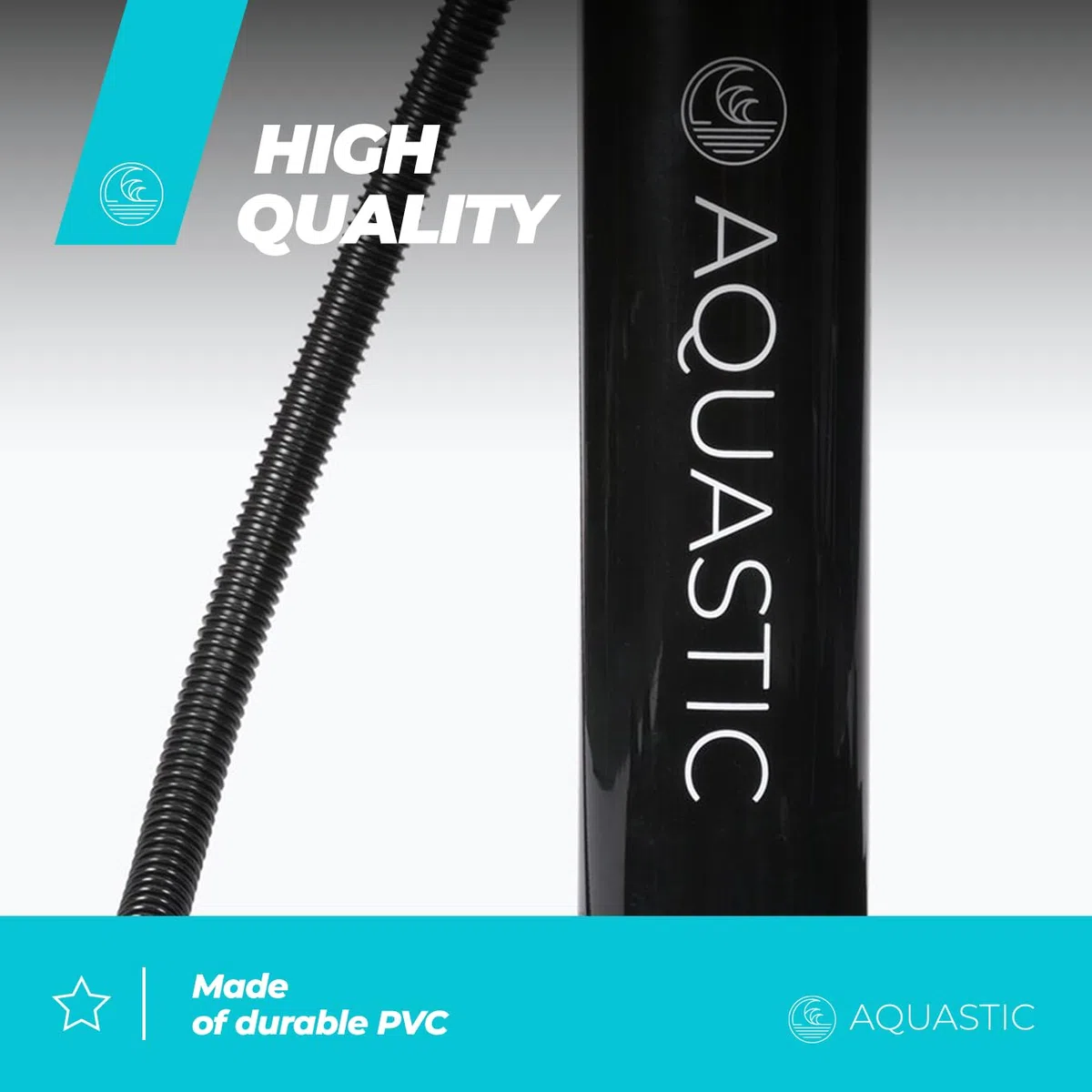 AQUASTIC Pompa a mano per kayak con manometro integrato Pressione 14,5 PSI / 1 bar Due Vani con capacità 3 litri Tubo lungo 125 cm Nero AQS-KPU001