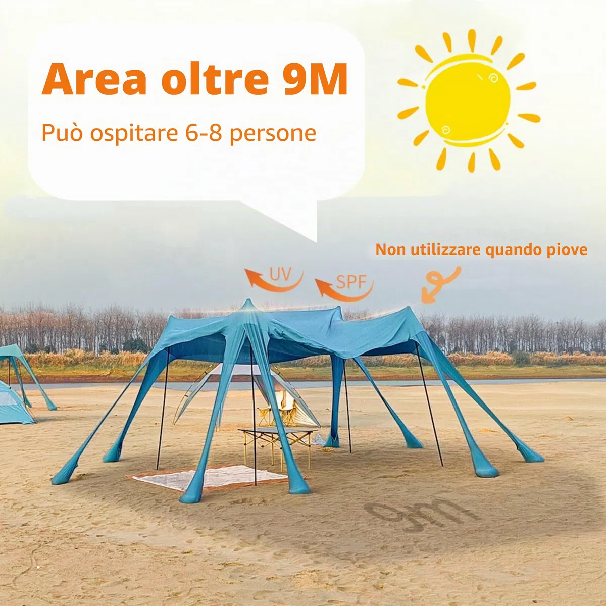 Tenda parasole da spiaggia, grande tenda parasole per esterni, per 6-8 persone, protezione UV per spiaggia, campeggio, pesca e picnic (Blu)