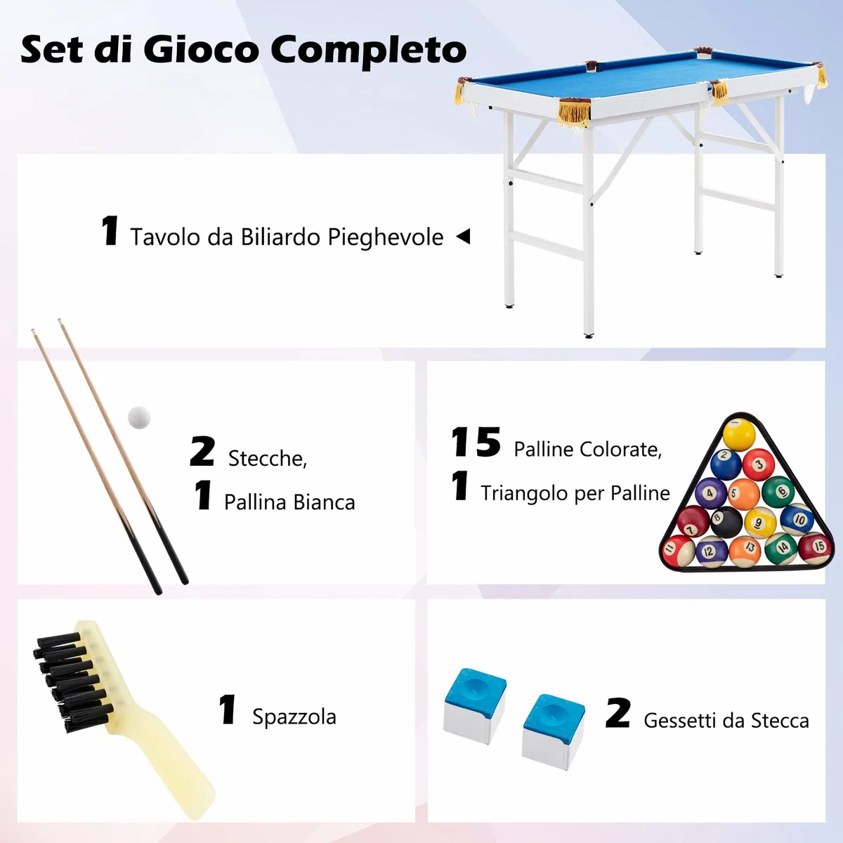 RELAX4LIFE Tavolo da Biliardo Pieghevole da 122cm con Accessori, Portatile per Bambini e Adulti con Stecche, Gessi, Palline, Triangolo e Spazzola, Salvaspazio