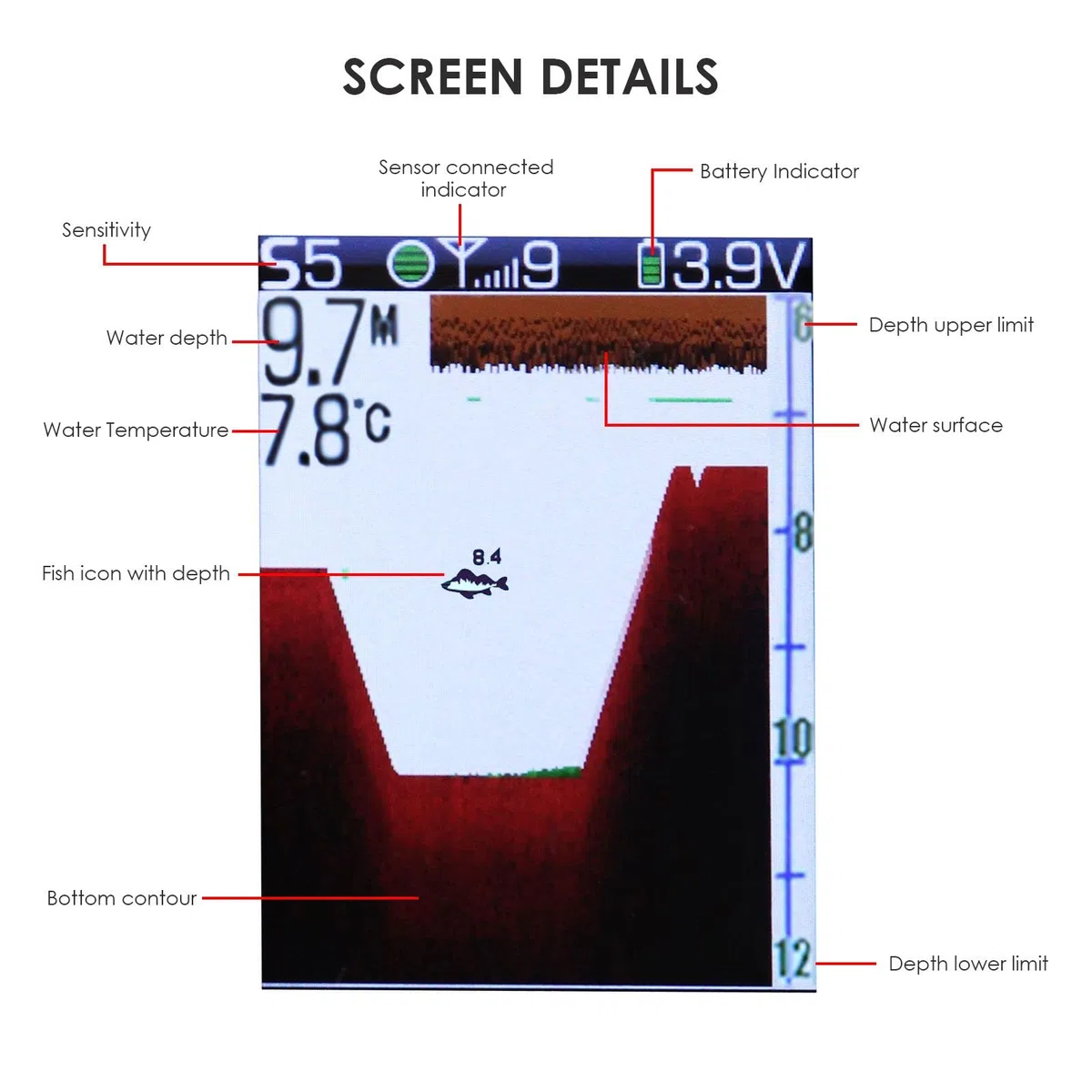 155 piedi Sensore Sonar Wireless Finder Portatile Sensore di Pesce Rilevamento Profondità Ricaricabile Accessori Pesca Kayak Barca Pesca Pesca Pesca Mare Ghiaccio