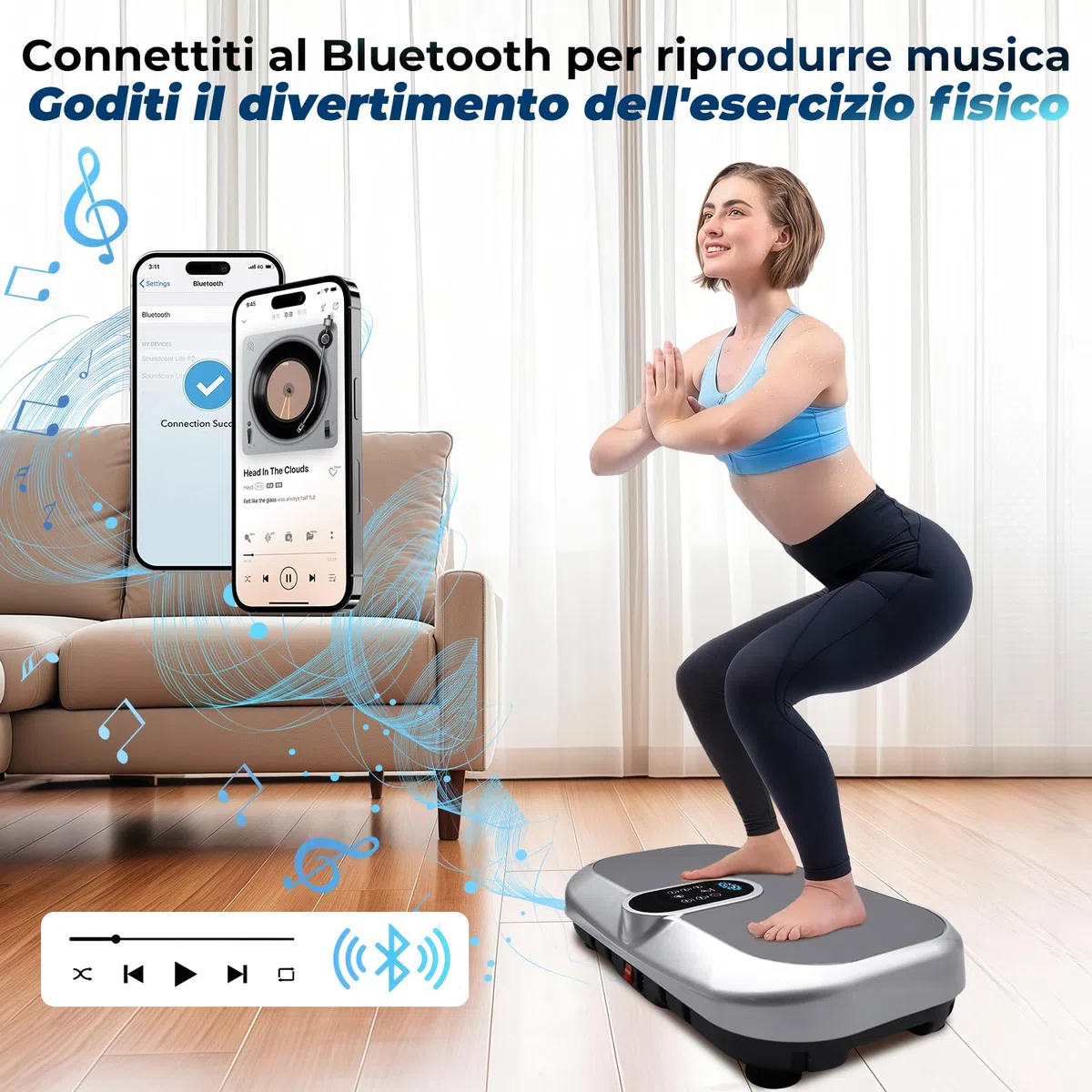 Pedana Vibrante Dimagrante 150KG con Telecomando e Fasce di Resistenza, 9 Programmi di Allenamento Automatici, 120 Livelli di Vibrazione e Altoparlante Bluetooth Integrato, Allenamento a Casa