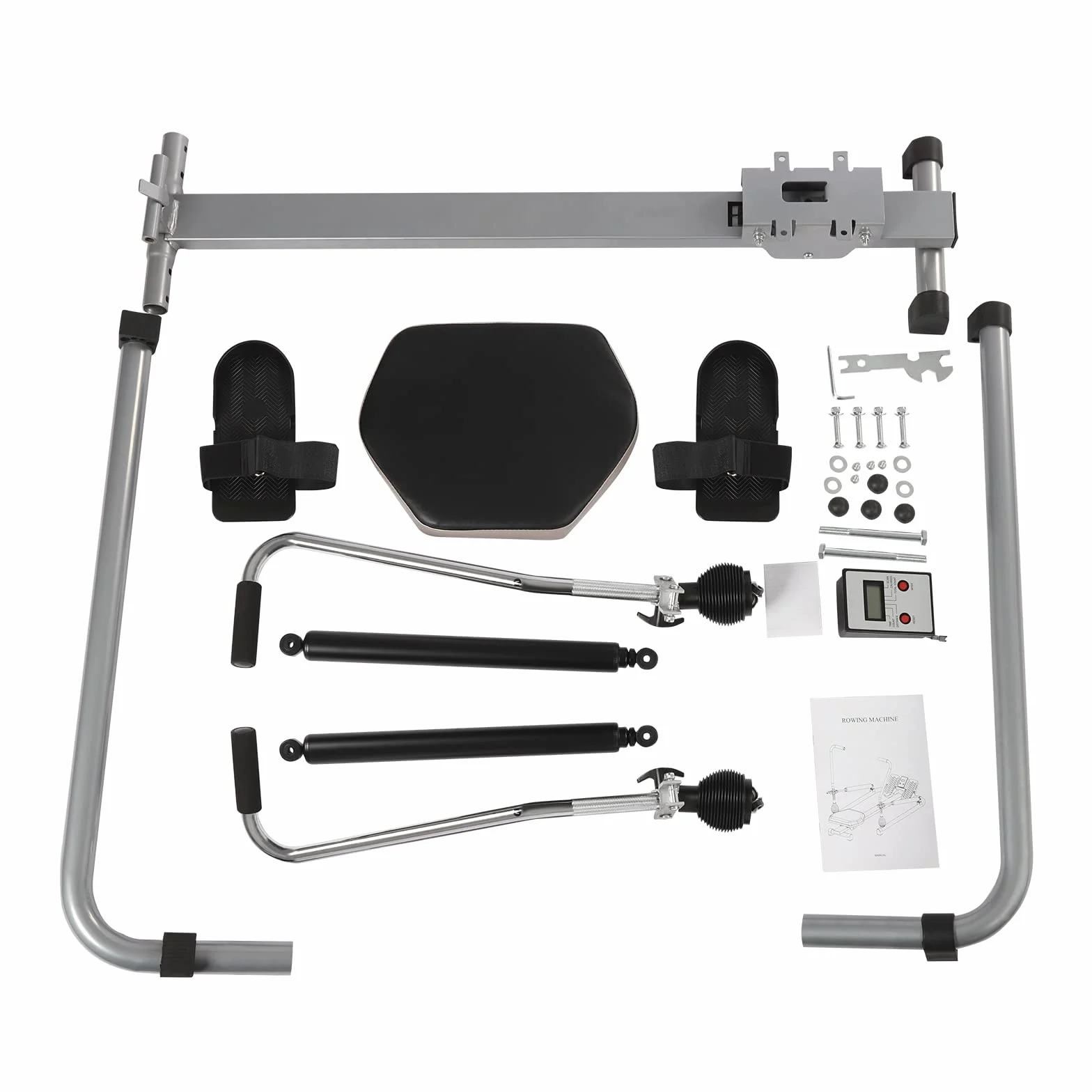 Vogatore idraulico, completamente mobile, regolabile, con resistenza a gradini da 15 a 55 kg, sedile morbido e monitor LCD e guida lunga da 45 pollici per esercizi cardio(scuro)