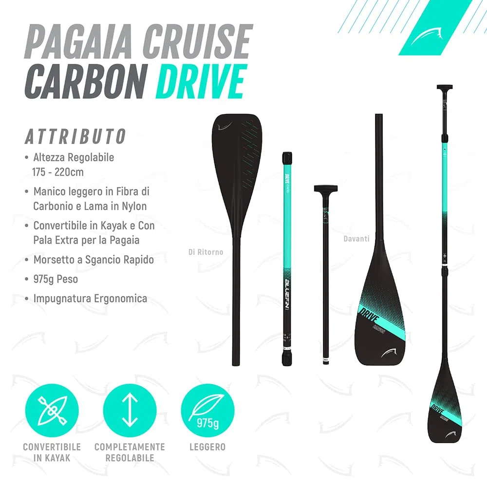 Bluefin Pagaia in Carbonio per Paddleboard | Pala in Nylon e Fibra di Vetro | Asta in Fibra di Carbonio | Design Leggero | Doppio Camlock a Sgancio Rapido