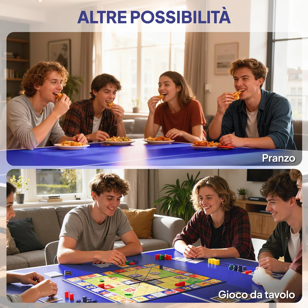 SPORTNOW Tavolo Ping Pong Pieghevole Salvaspazio per Interni, Tavolo da Ping Pong Professionale con Ruote Girevoli, Rete, Racchette e Palline, Blu