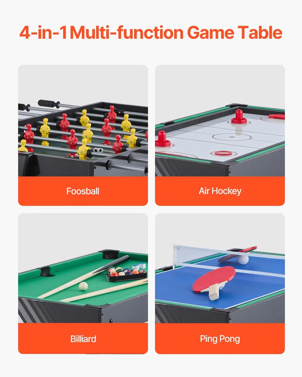 VEVOR Set Combo Tavolo da Gioco, 121,9 cm Aria Hockey Tavolo, Multi Combinazione Tavolo con Aria Hockey Pool Billiard Ping Pong, per Famiglia Sala Giochi Ufficio con Accessori Abbondanti
