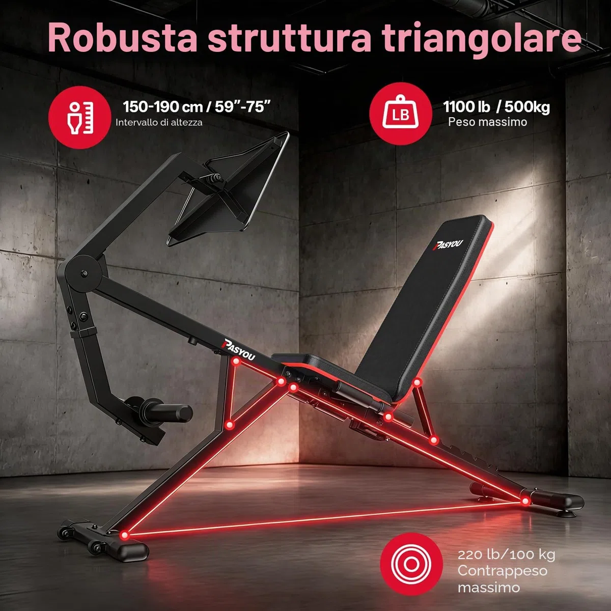 PASYOU Macchina Per l'Estensione Delle Gambe Con 7 Schienali Regolabili, Leg Press Per Palestra Domestica, Capienza Massima 500 KG, Panca Da Pesi Con Curl Gambe Per Esercizi Del Basso Corpo PM30
