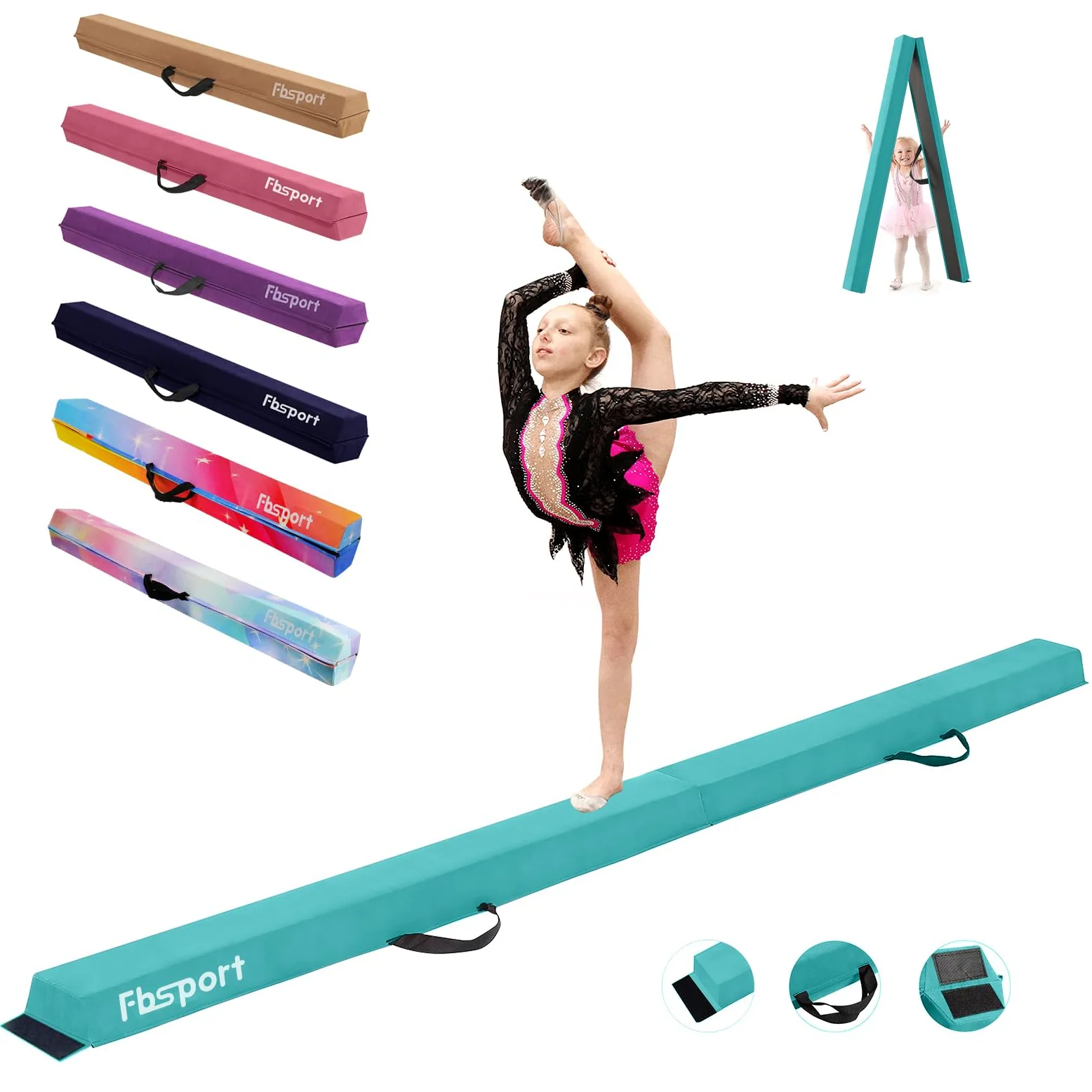 FBSPORT 270 CM Trave di Equilibrio Pieghevole, Trave di Equilibrio per Ginnastica, Trave di Pavimento per Palestra, Trave di Equilibrio a Strati Floccanti, Attrezzature per Il Fitness per Bambini