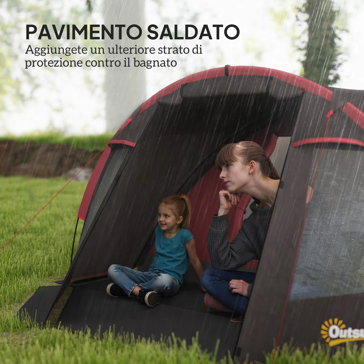 Outsunny Tenda Campeggio a Tunnel per 2-4 Persone con 2 Stanze, Tenda Famigliare da Trekking Pesca Impermeabile 3000mm con Fondo Rinforzato, Doppie Porte, Borsa di Trasporto, 360x250x130 cm, Grigio