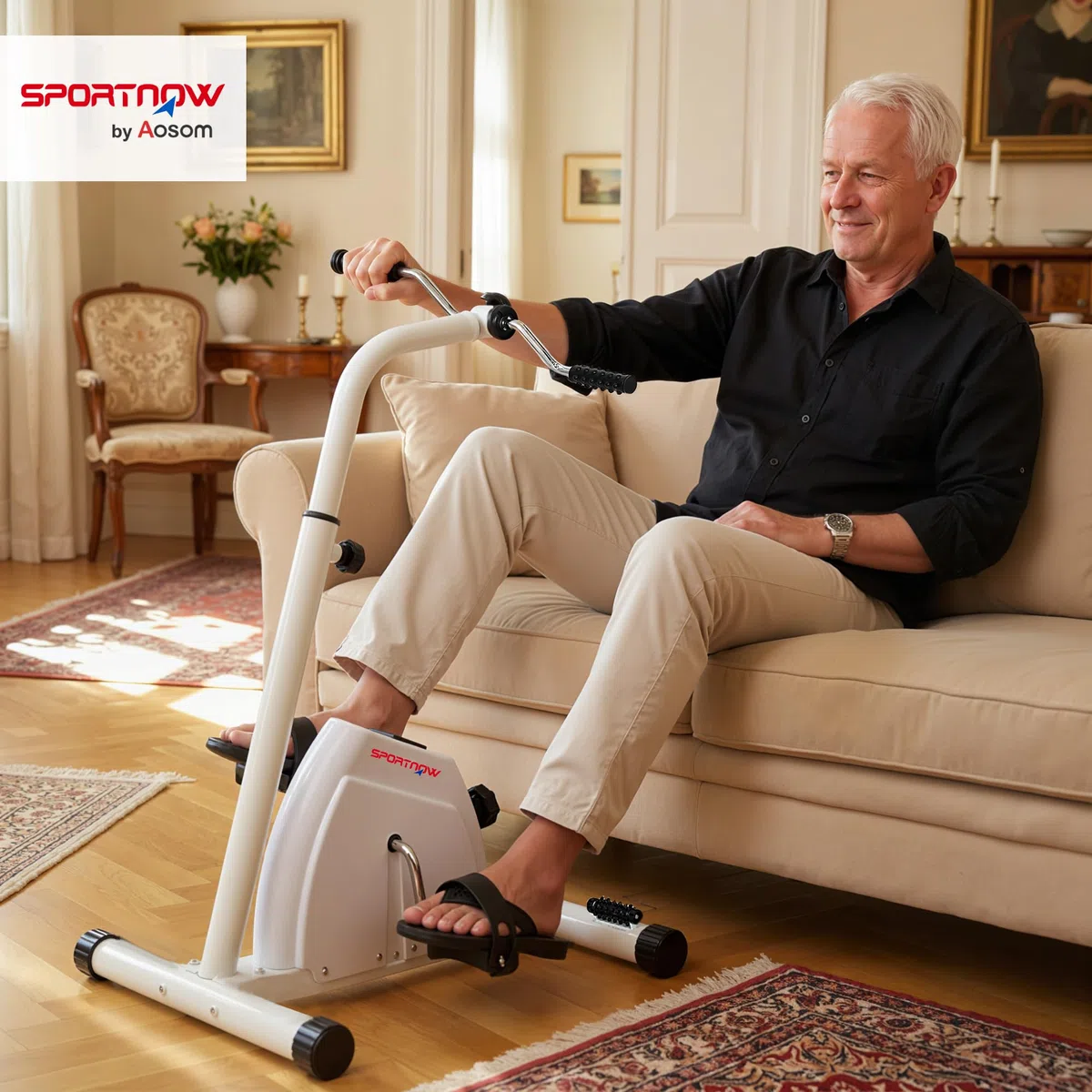 SPORTNOW Cyclette da Seduta per Braccia e Gambe, Pedaliera per Riabilitazione con Altezza Regolabile, Display LCD, Resistenza Regolabile e Pedali Massaggianti, per Anziani, Bianco