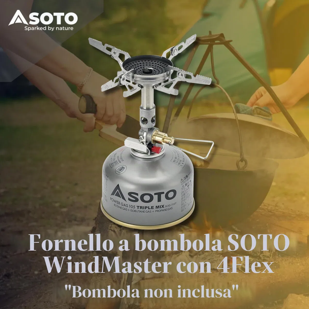 SOTO WindMaster Fornello a Gas Campeggio – Fornello Outdoor Ultraleggero (87 g) con Accensione Piezo Stealth Igniter, Testa Bruciatore Concava Antivento, Micro Regulator per Cartuccia a Vite