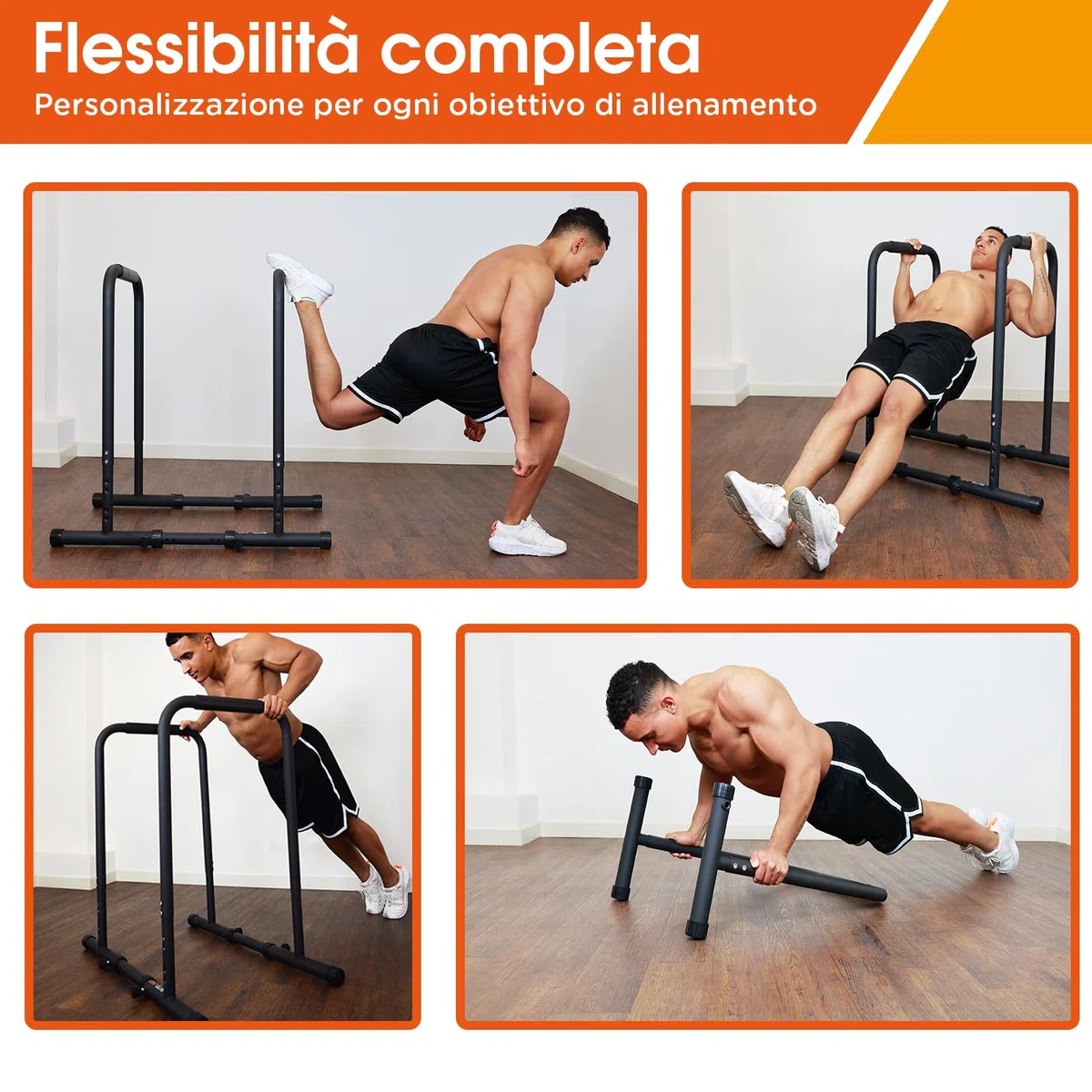DH FitLife - Dip Parallele Calisthenics Robuste, Stabili e Versatili per Allenamento a Casa | Dip Station Regolabile in Tre Altezze (80/90/100 cm), Ideale per Parallele Dip, Push Up e Sviluppo Forza