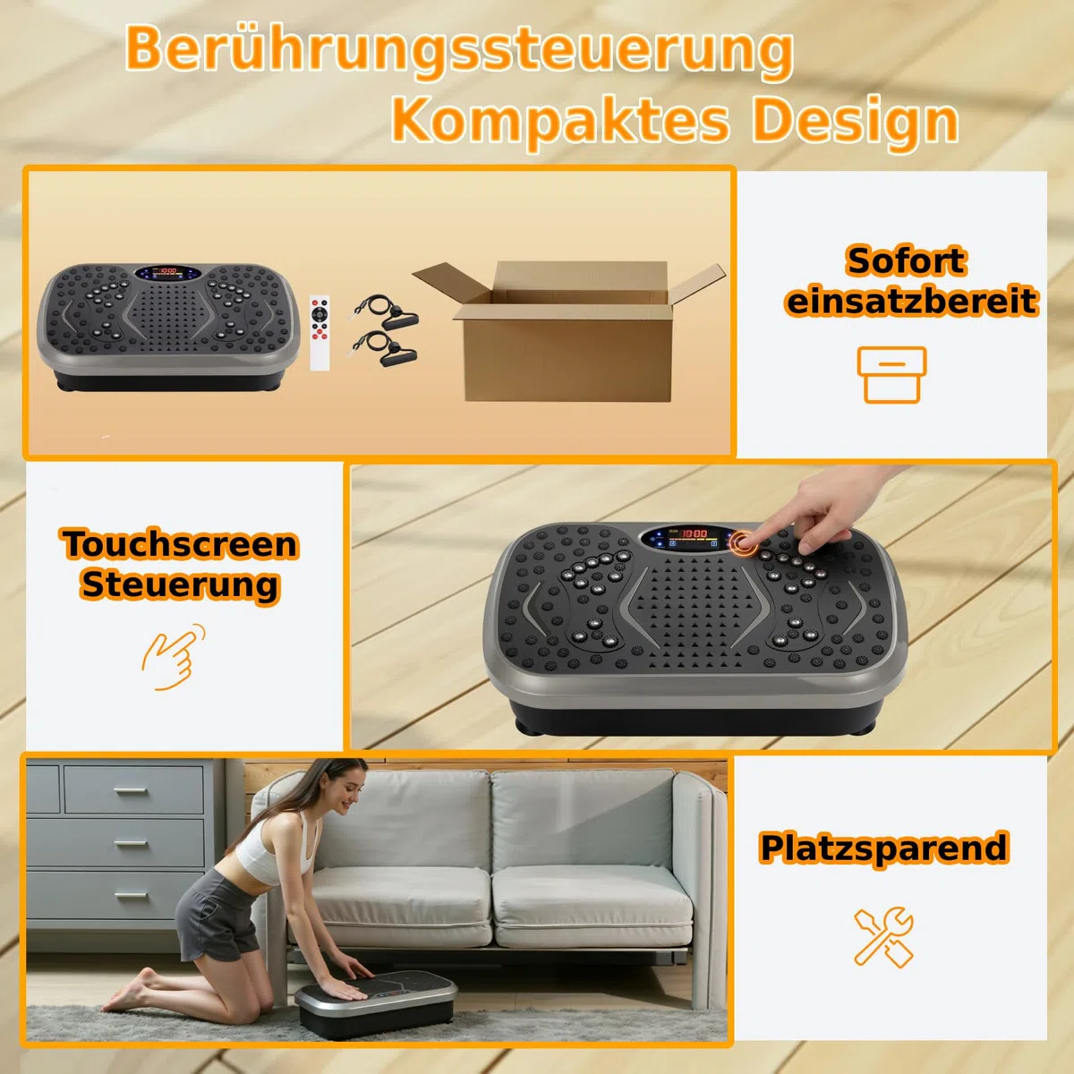 TLGREEN Piastra Vibrante, Design Compatto, 99 Livelli, 5 Programmi di Allenamento, con Bande di Resistenza, Touch Screen e Telecomando, Fitness Pedana Vibrazioni, Tavola Vibrante per Casa
