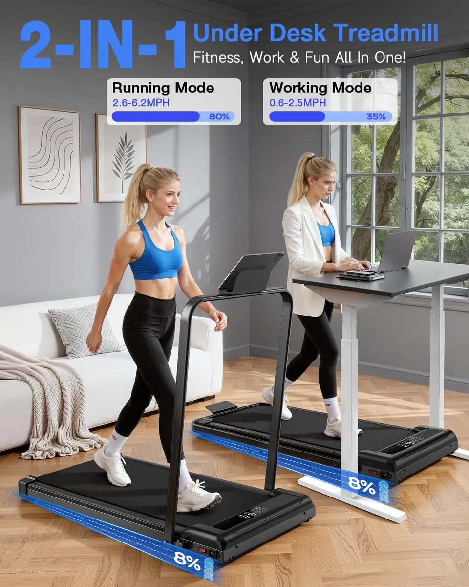 Tapis Roulant Elettrico Salvaspazio 8%, 3 IN 1 Walking Pad Pieghevole, 2.5CV Tapis Roulant Con Inclinazione, Display LED, Carico massimo di 130 kg (Nero intenso)