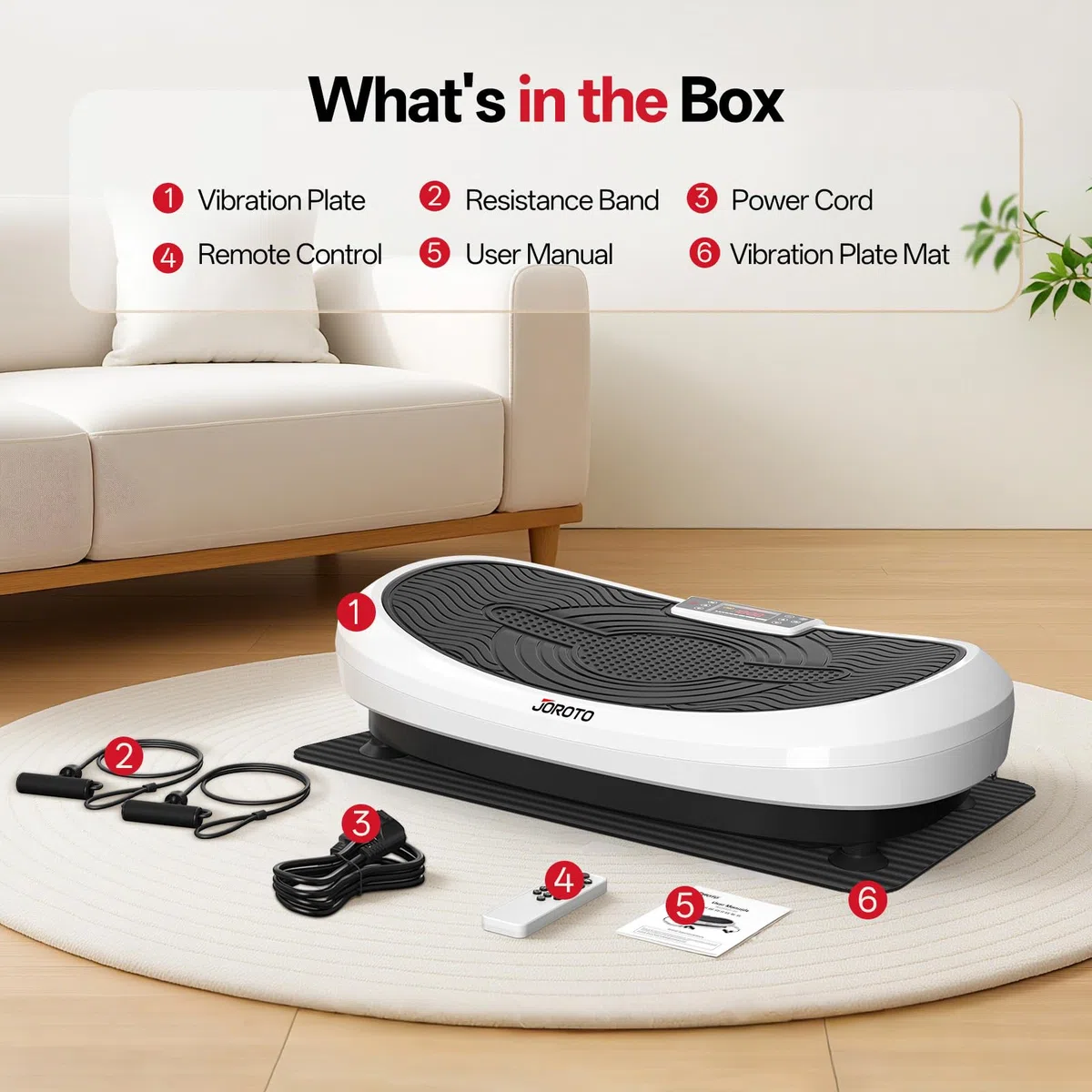 JOROTO JV50/JV60 Pedana Vibrante 4D per Casa, con 3 Motori, 10 Programmi & 120 Livelli, Altoparlante Bluetooth, Luci LED per Allenamento Completo del Corpo, Portata Massima di 158KG
