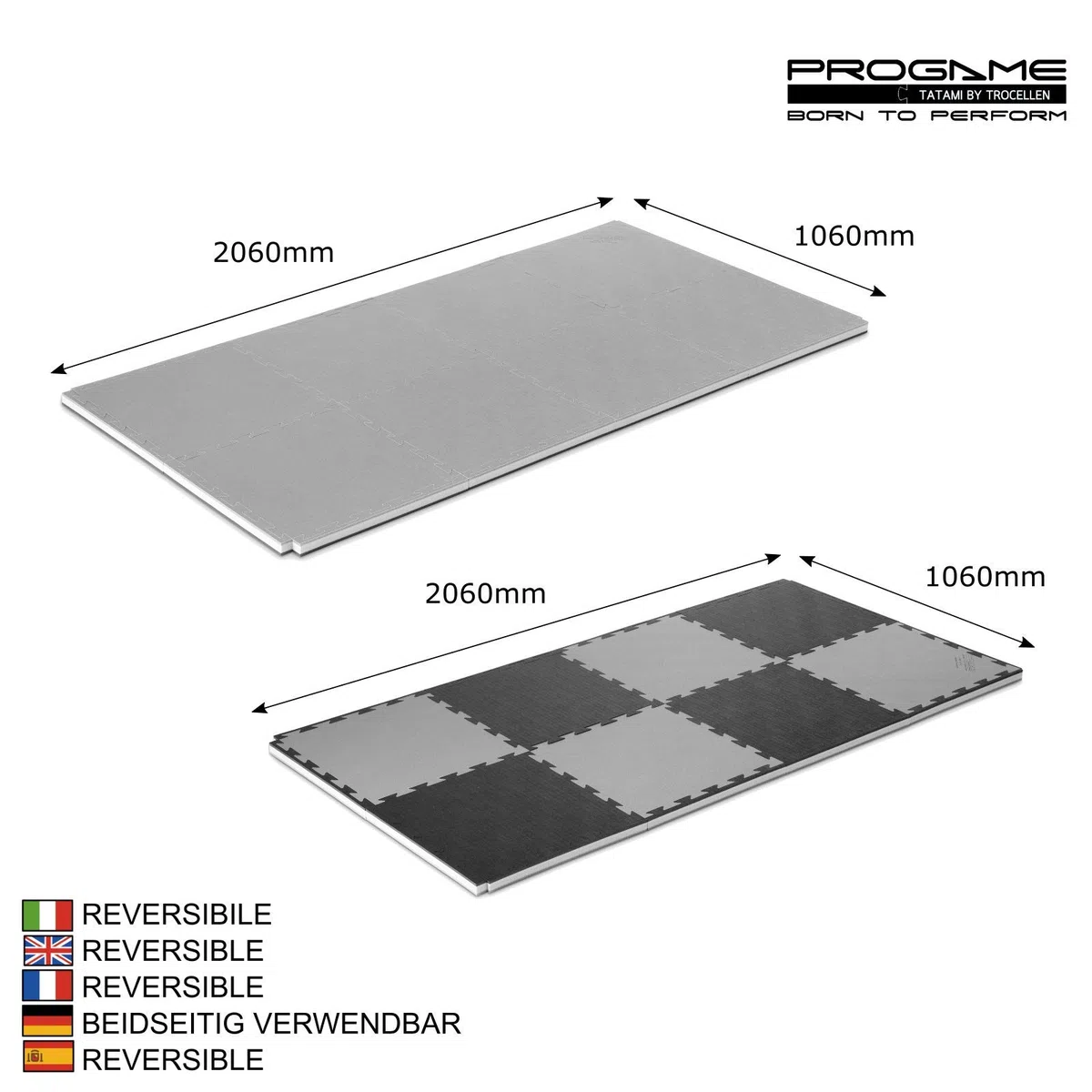 ProGame Kit 8 Pezzi Tatami Palestra 3.5 cm GYM-Home Nero/Grigio 50x50 cm Tatami Puzzle Componibile - Made in Italy