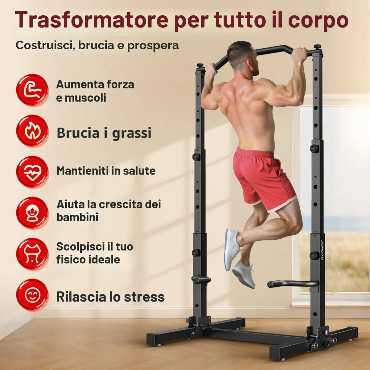 JOROTO Pieghevole Power Tower Dip Station, Regolabile in Altezza, Sbarra per Trazioni Autoportante, 5 in 1 Stazione di Allenamento per Palestra Domestica Multifunzione, Capacità di 172KG