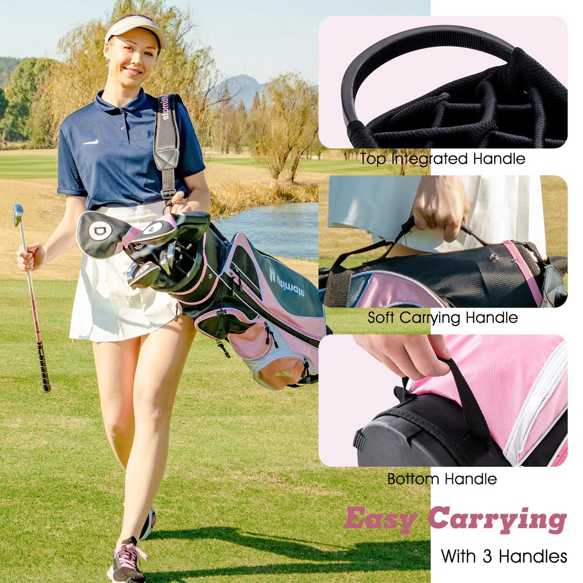 LIFEZEAL Set completo di mazze da golf da donna, con #1 driver, 3 fairway, 5 ibridi, 5#6#7#8#9#P #S, putter e borsa da golf portatile con parapioggia, destrorsi