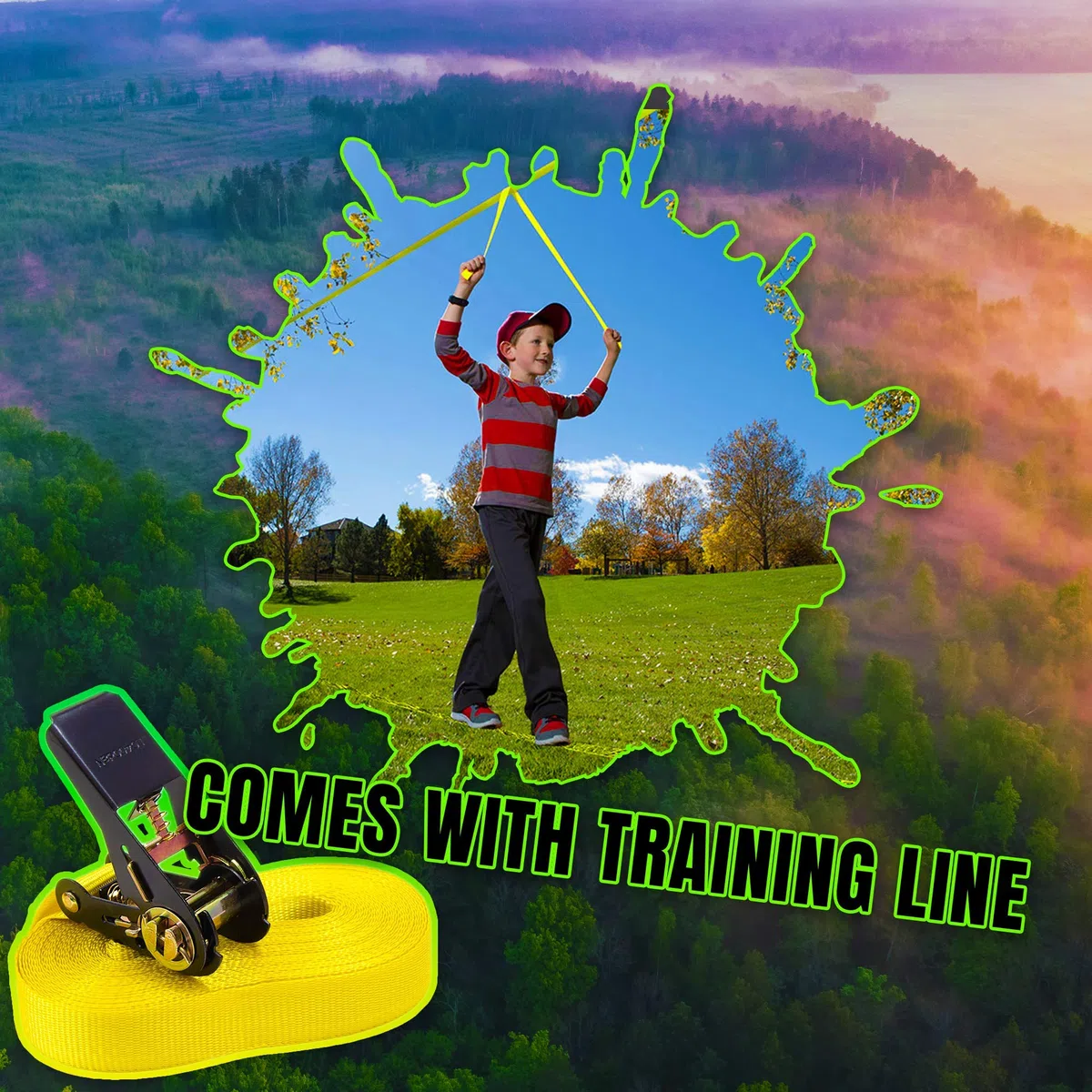 Sport & Fitness Kit con protezioni per alberi e linea di allenamento, 15 m - 50 mm, corda per sport fitness – Gioco da giardino