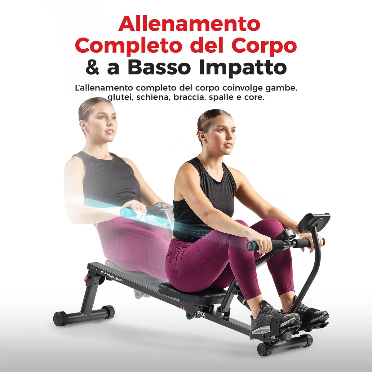 Sunny Health & Fitness Vogatore Compatto Regolabile per Casa, Attrezzatura Cardio con 12 Livelli di Resistenza per Allenamenti Completi del Corpo e Connessione Avanzata con App SunnyFit Gratuita