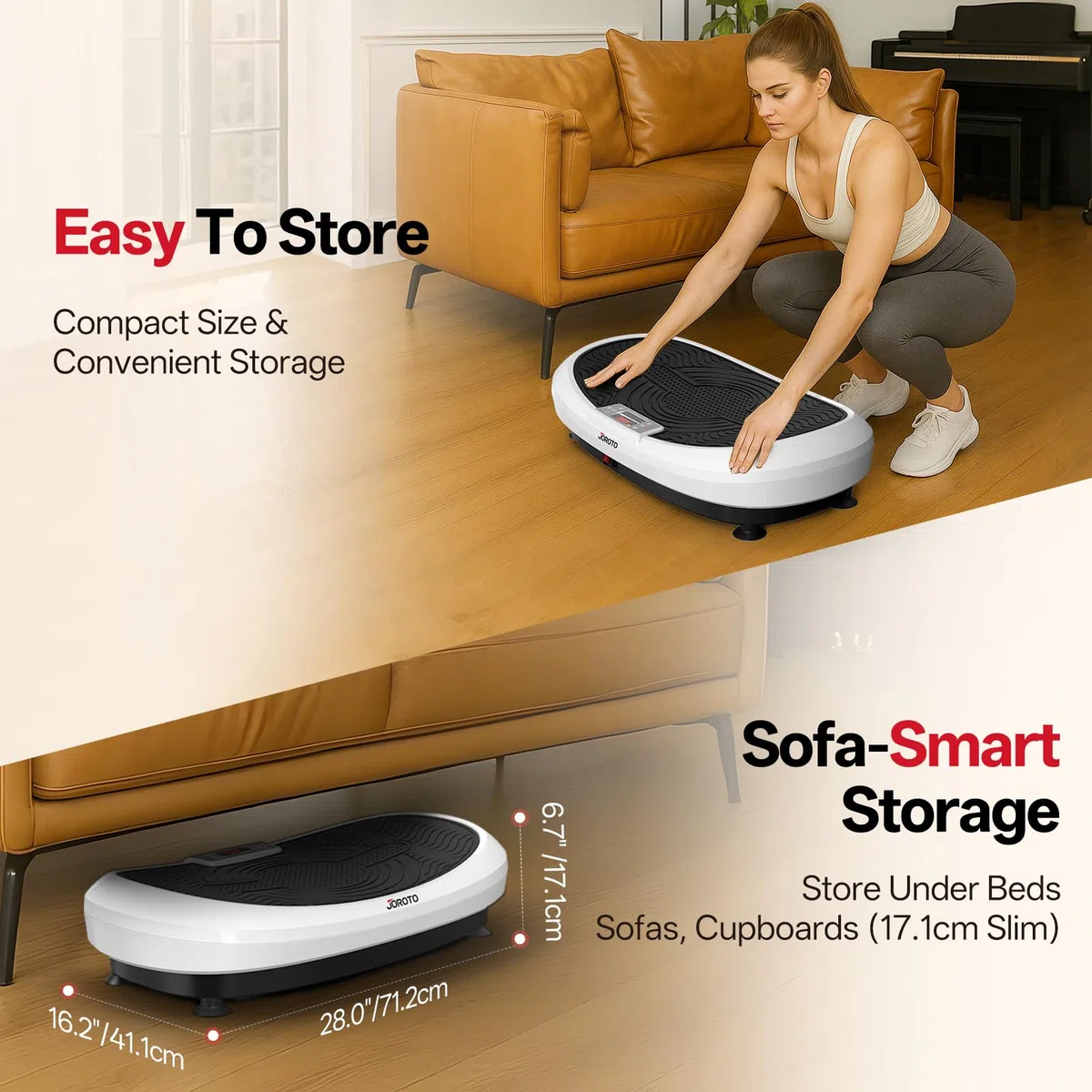 JOROTO JV50/JV60 Pedana Vibrante 4D per Casa, con 3 Motori, 10 Programmi & 120 Livelli, Altoparlante Bluetooth, Luci LED per Allenamento Completo del Corpo, Portata Massima di 158KG