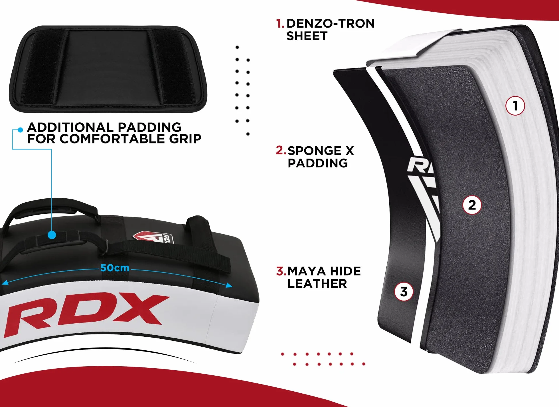 RDX Colpitori in MMA Curvo Scudo per Sciopero Boxe Maya Hide Arti Marziali Boxe Kick Pad Thai Pao Allenamento Target Pads per Karate, Kick Shield, Taekwondo (è Venduto Come Singolo Elemento)