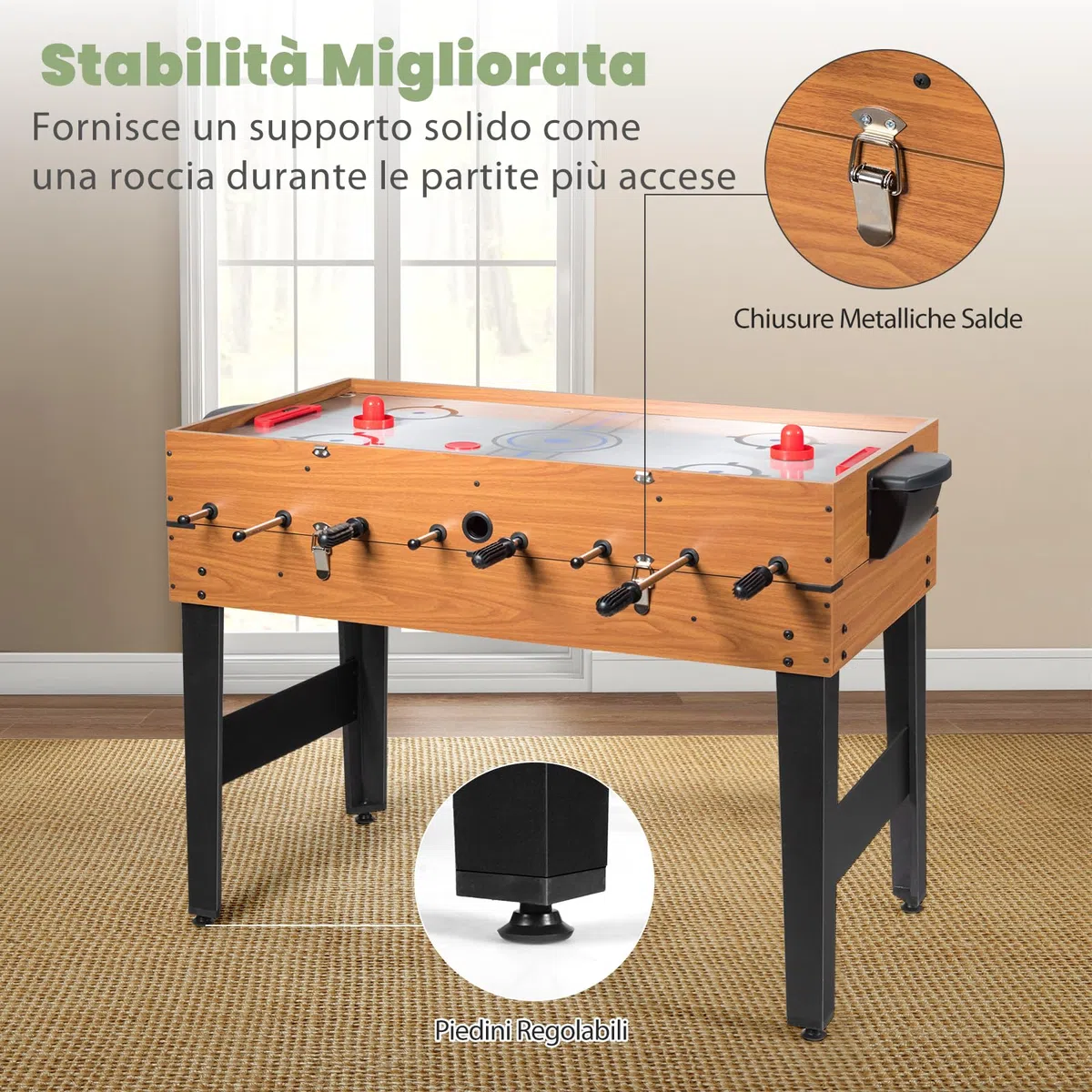 COSTWAY 3 in 1 Tavolo da Gioco Multifunzionale, Tavolo da Biliardino con Calcetto Biliardo Hockey Scorrevole, Maniglia in Gomma, Struttura Stabile, per Casa Sala Giochi, 122x58x83 cm