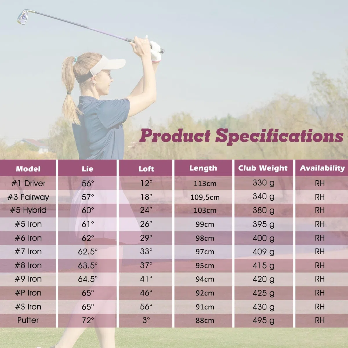 LIFEZEAL Set completo di mazze da golf da donna, con #1 driver, 3 fairway, 5 ibridi, 5#6#7#8#9#P #S, putter e borsa da golf portatile con parapioggia, destrorsi