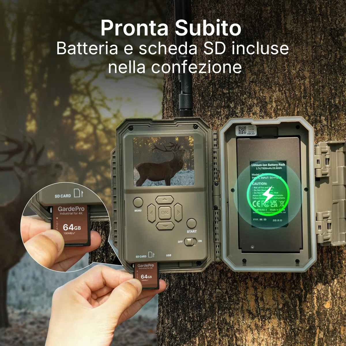 GardePro X70 Pro Fototrappola WiFi 4G LTE con Streaming Live e GPS, Batteria Ricaricabile da 7800 mAh, Scheda SD da 64 GB, 48MP 1296P Fototrappola Notturna, IP66 Foto Trappola per Animali
