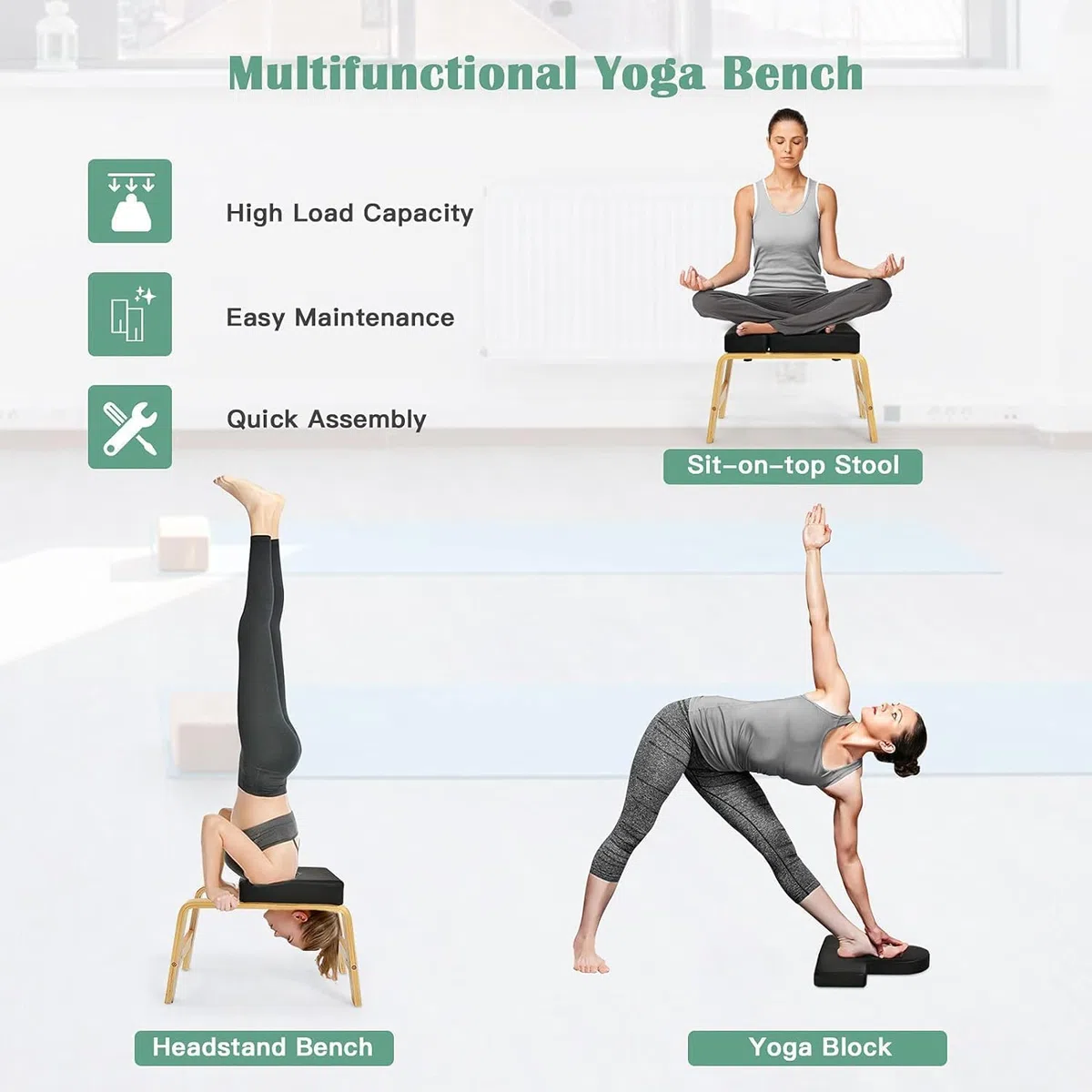 Yoga Chair Headstand, Sedia da Yoga,Sgabello Yoga,per Il rilassamento e l'allenamento della Forza,Yoga Panca Inversioni (Nero)