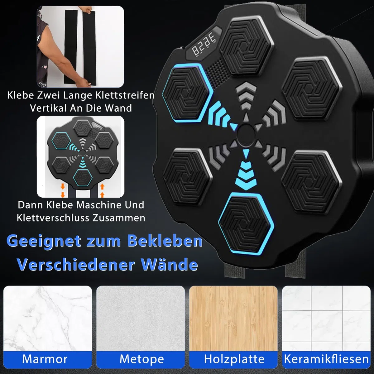 Bluetooth Music Boxing Machine con guantoni da boxe, macchina da boxe intelligente per montaggio a parete per esercizi domestici decompressione, boxe, dispositivi di allenamento per adulti e