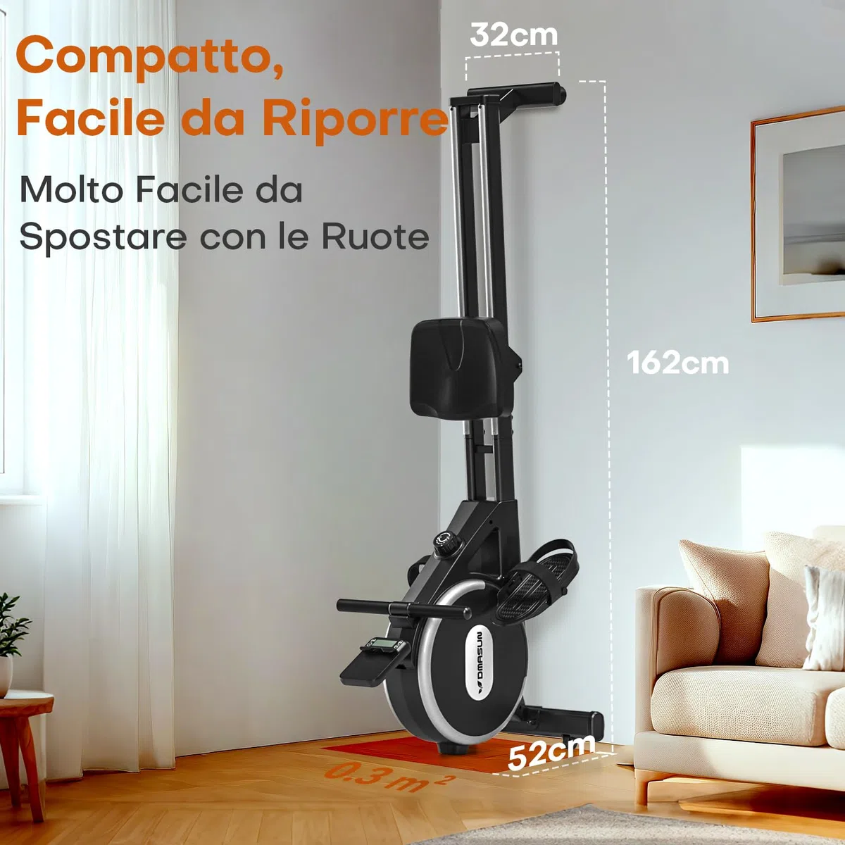 DMASUN Vogatore Magnetico, 16 Livelli di Resistenza Vogatore professionale per casa, Doppie guide scorrevoli in lega migliorate, compatibili con APP e capacità di carico massima di 160 kg