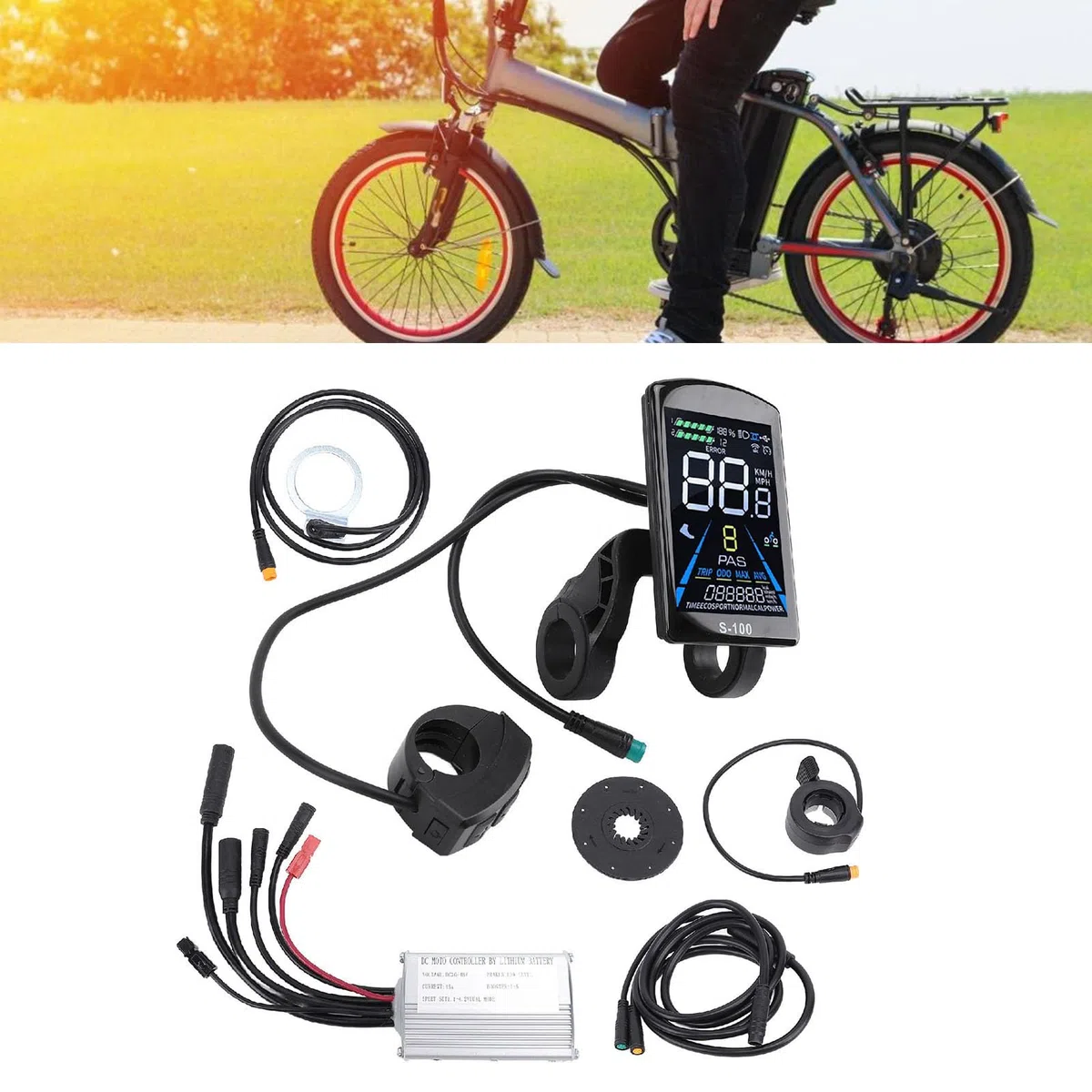 BuyWeek Kit Controller Scooter Elettrico, 36V 48V 15A DC Controller Motore 3 Mode con Metri S100 e Leva del Gas Pollice e Sensore di Assistenza e Cavo