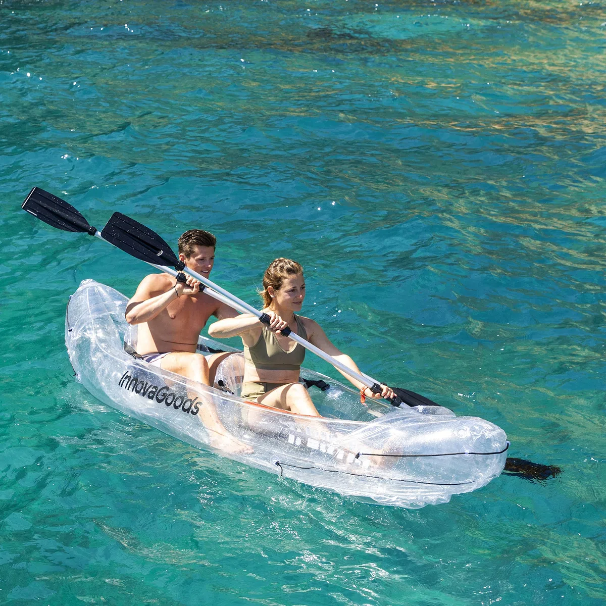 Kayak gonfiabile trasparente con accessori Paros InnovaGoods 312 cm 2 posti
