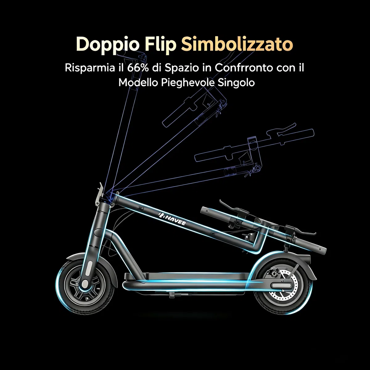 NAVEE N65i Monopattino Elettrico, Autonomia 65km, 3 Modalità di Guida, Pneumatici Tubeless 10,5", Pieghevole, IPX5, 24% Pendenza