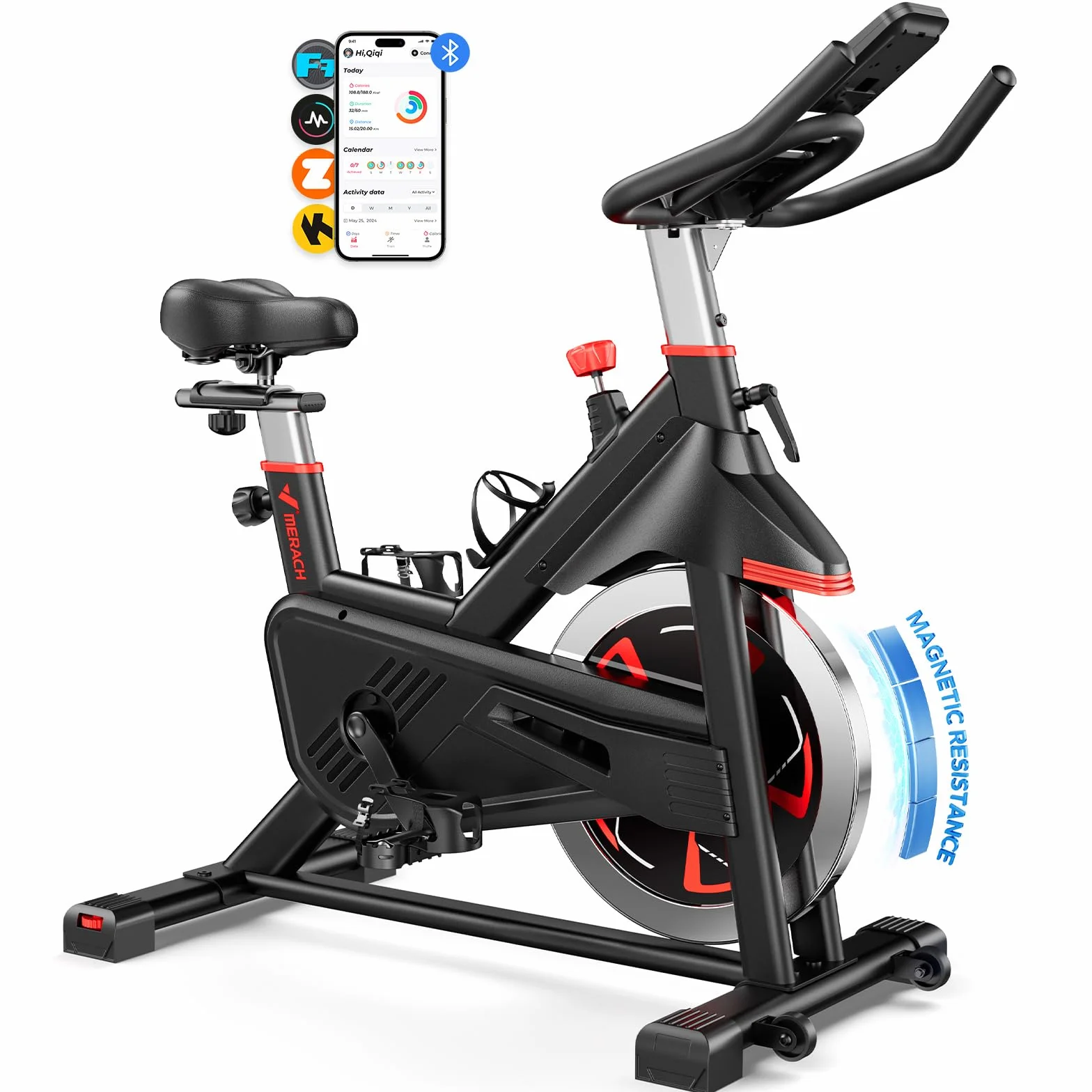 MERACH Cyclette da Casa con Resistenza Magnetica, Bicicletta da Appartamento Silenziosa con Sella Confortevole Migliorata, Schermo LCD, Supporto Tablet, App Esclusiva, Ideale per Training Aerobico