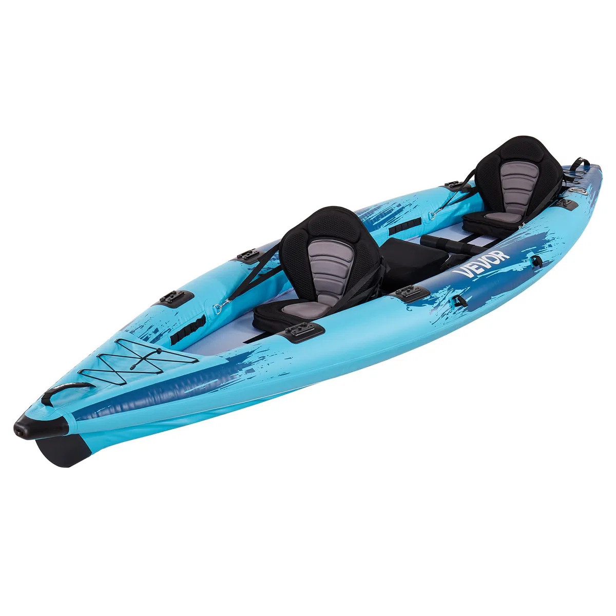 VEVOR Kayak Gonfiabile per 2 Persone, Capacità 317,5 kg, Resistente a Perdite e Forature, con Seduta Imbottita, Pavimento in PVC, 2 Pagaie, Pompa a Mano, Borsa Trasporto, per Pesca e Campeggio