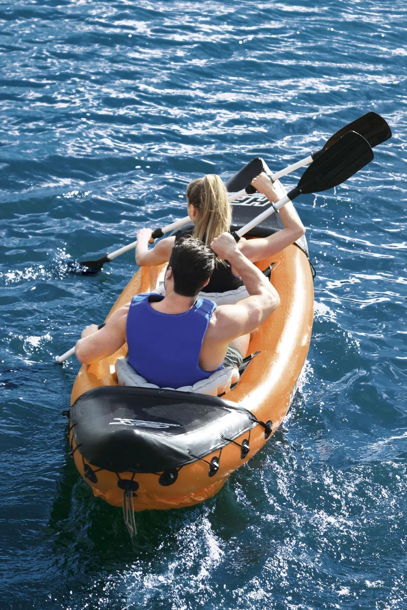 Hydro-Force Rapid Kayak | Set kayak gonfiabile per 2 persone con sedili, schienale, pagaie, pompa a mano e borsa per il trasporto, arancione