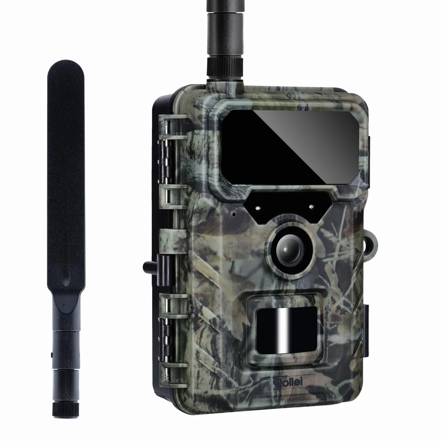 Rollei Fototrappola con Sim 4G, 4K Fototrappola Notturna con App e Sensore di Movimento Telecamera Caccia Notturna Infrarossi con Batteria e Scheda 32GB IP66, Fototrappola-4G-Sim-Wildlife-Camera