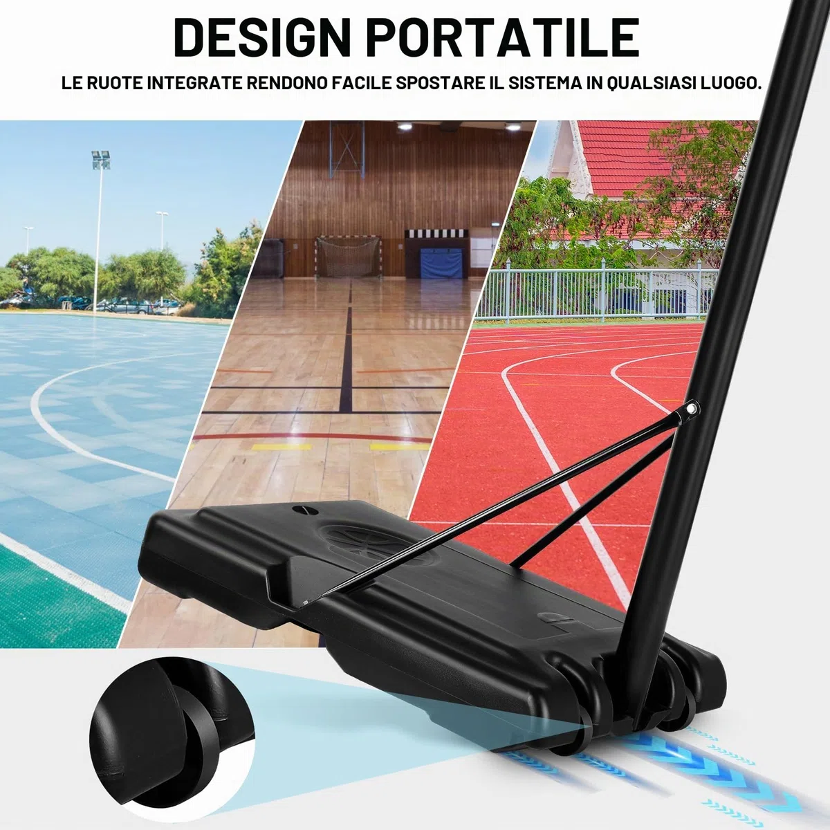 Canestro da Basket Portatile per Adulti, Canestro Basket Regolabile in Altezza 230-305 cm con Ruote Tabellone Infrangibile e Retina Durevole, Adatto a Interno Esterno
