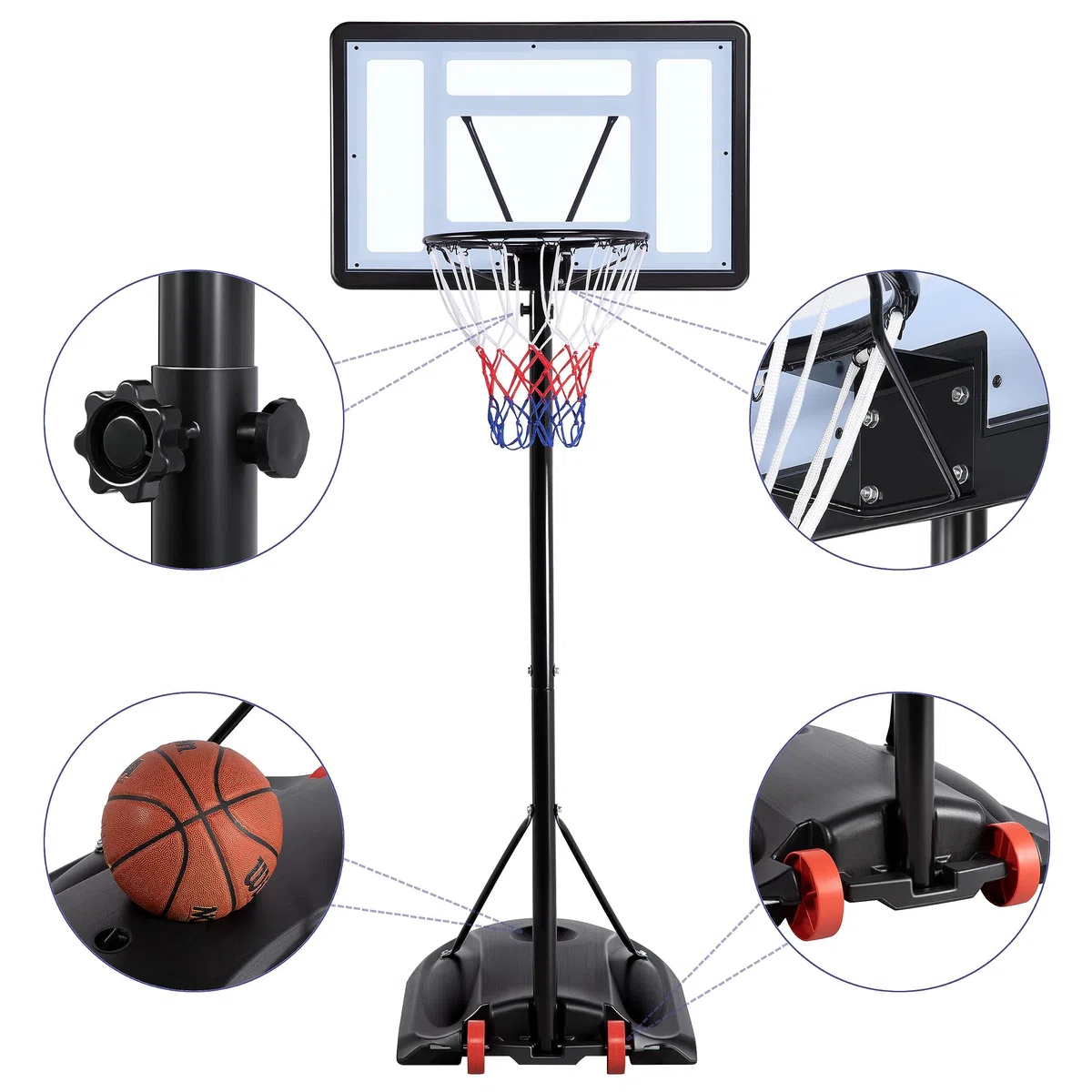 Yaheetech Canestro Basket Esterno Interno Camera Portatile con Colonna Tabellone Canestro Altezza Regolabile