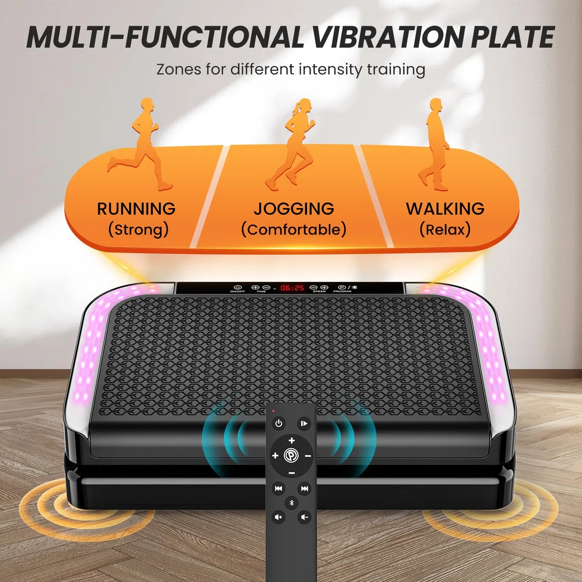 Pedana Vibrante Dimagrante, Vibration Plate con 9 Programmi, 200 Livelli di Intensità, Altoparlante Bluetooth, Telecomando, Bande & Corde di Resistenza, Pedana Vibrante per Circolazione Gambe