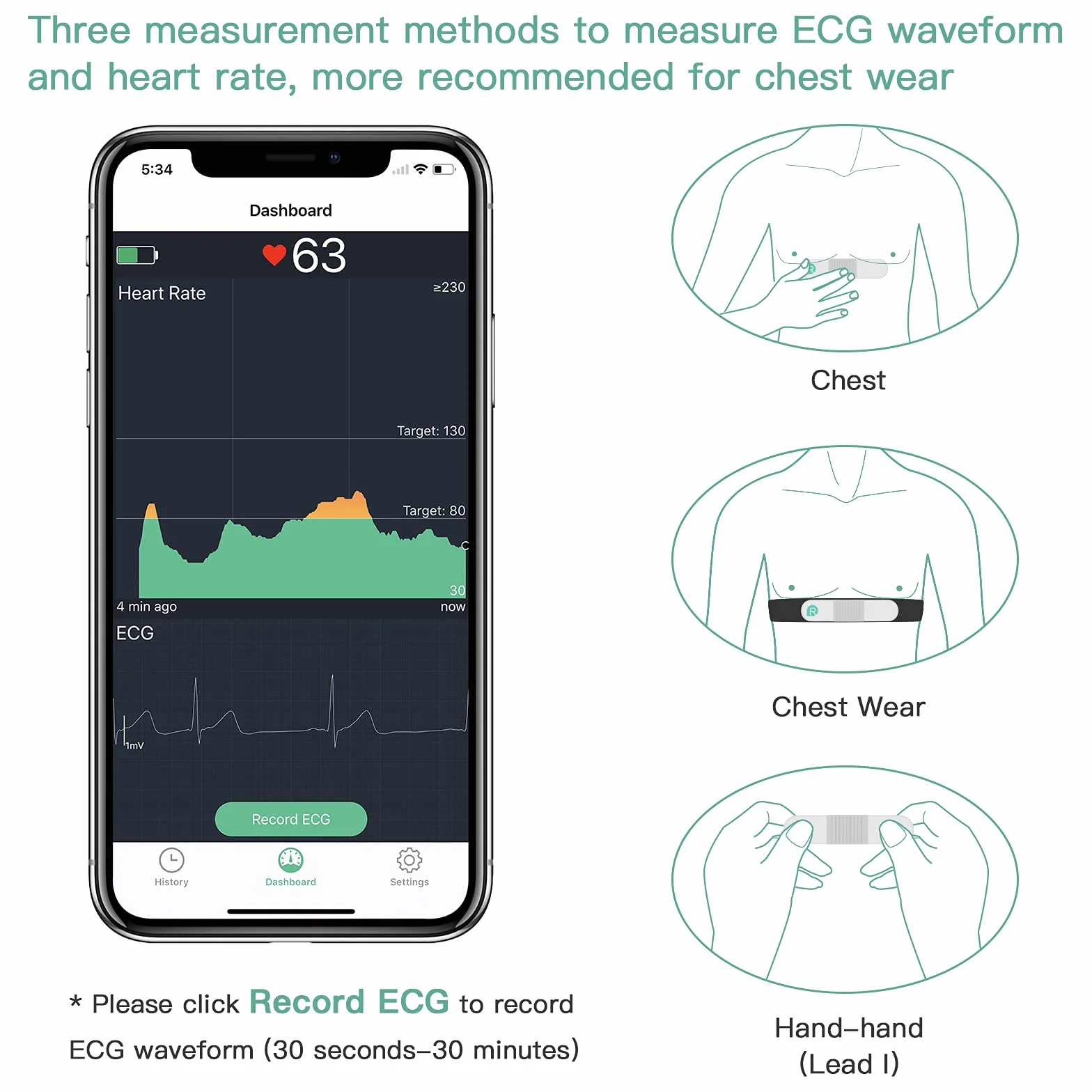 ViATOM Sensore di Frequenza Cardiaca, Cardiofrequenzimetro Cintura Toracica, Bluetooth ANT+, Monitor ECG con Cuscinetti per l'Esercizio Fisico, Indossabile senza Fili, con Allarme a Vibrazione