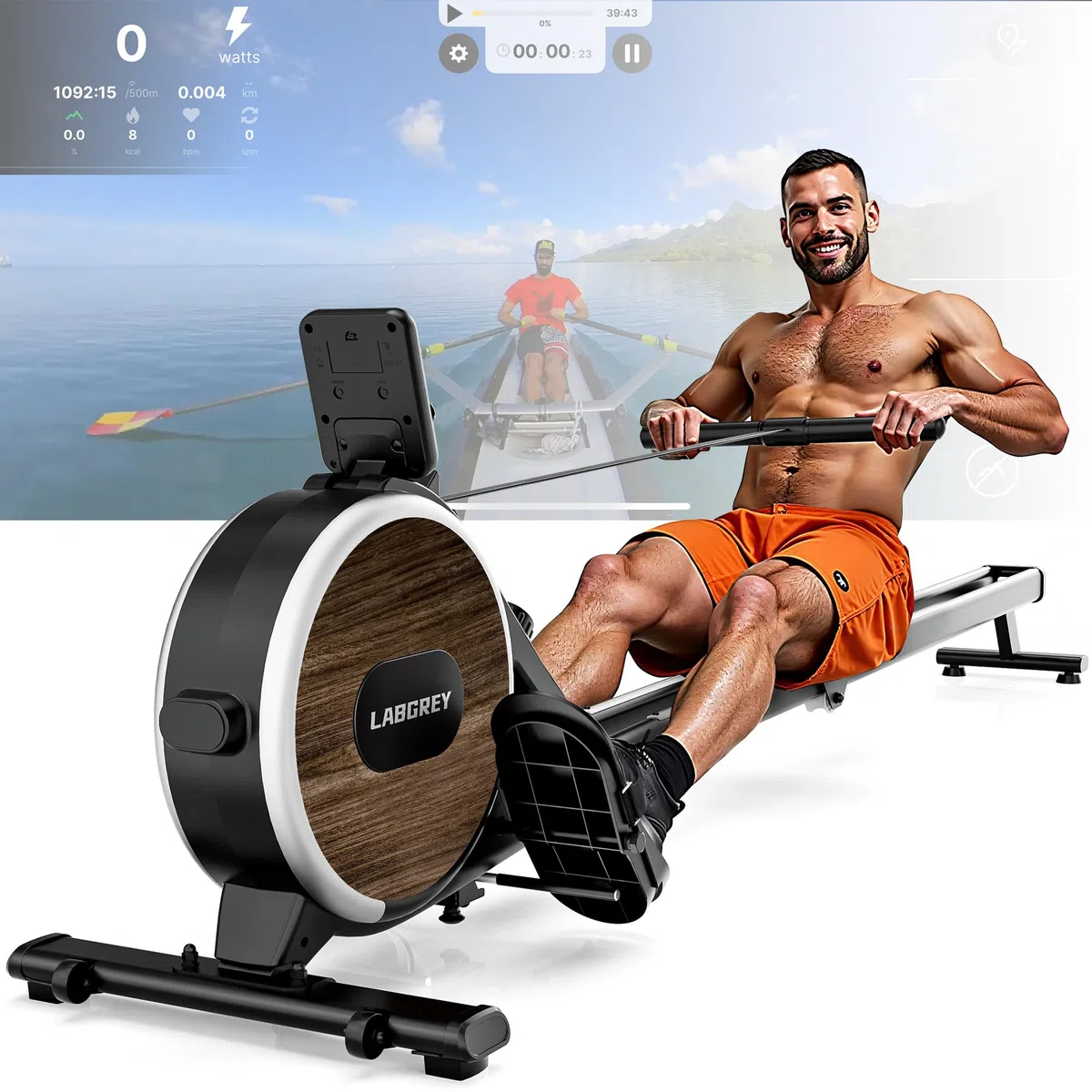 LABGREY Vogatore Magnetico Bluetooth, Compatibile con APP, Binario in Lega, Silenzioso e Stabile, Capacità 158 kg, Ideale per Allenamento Cardio Domestico