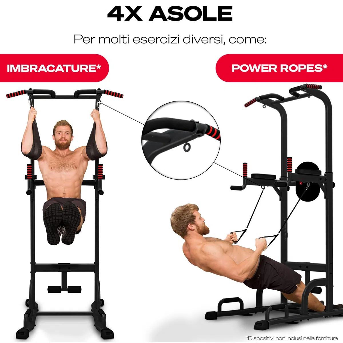 Sportstech Power Tower PT300 | Stazione di allenamento multifunzionale 7 in 1 | Torre per bodybuilding per trazioni e dip | Impugnature per flessioni + Anelli per corde di resistenza e sospensione