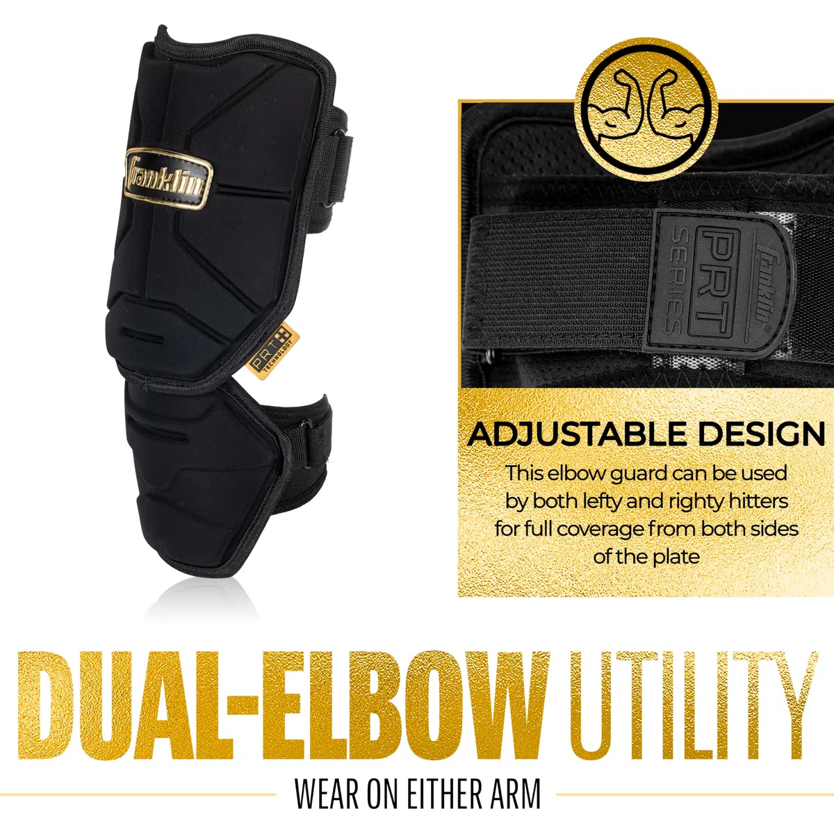 Franklin Sports Protective Elbow Guard Protezione per Gomito, Adulti, Unisex, Nero/Oro