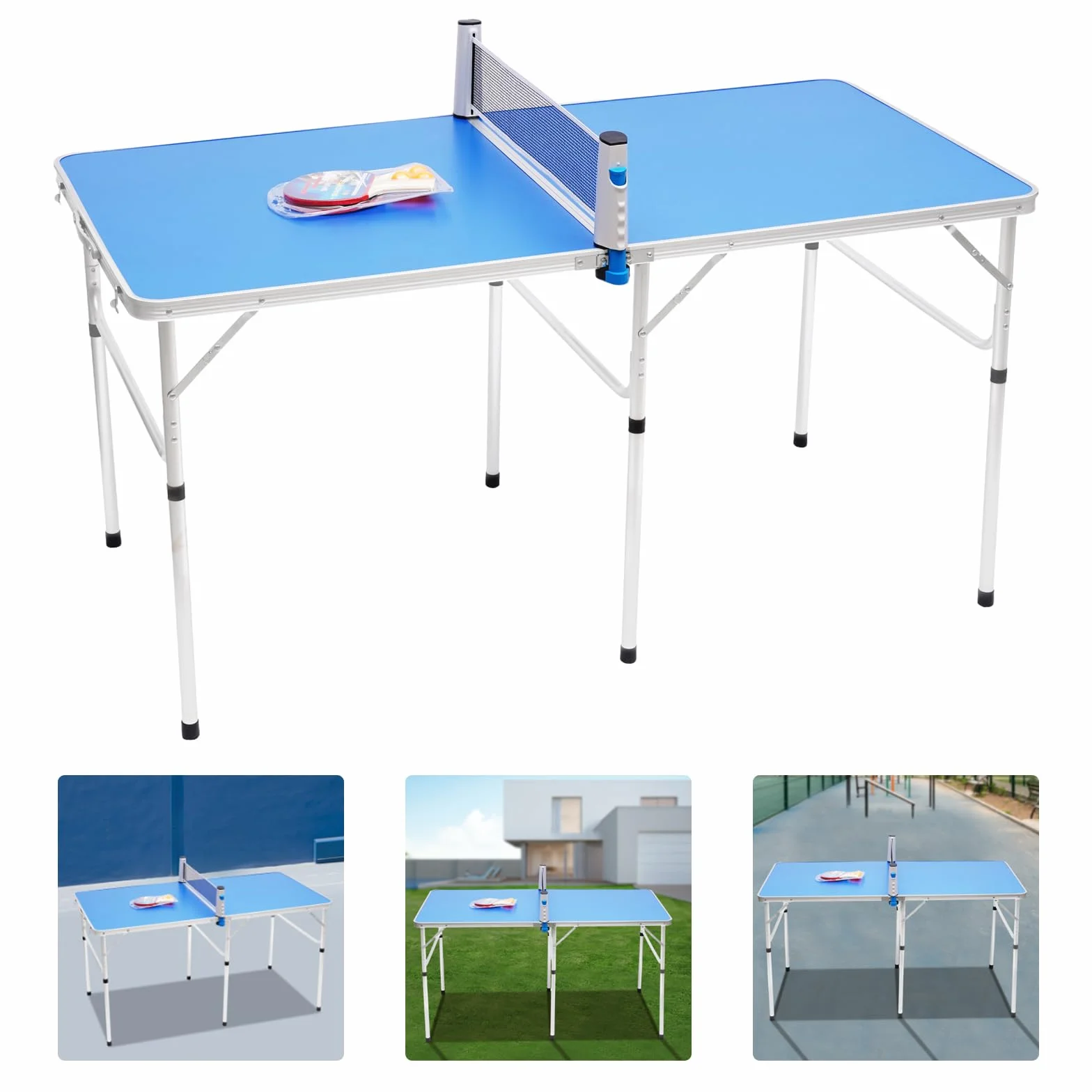 Tavolo da ping pong pieghevole in alluminio MDF, tavolo da ping pong stabile e salvaspazio, tavolo multifunzionale per interni ed esterni per famiglia, bambini, campeggio, casa