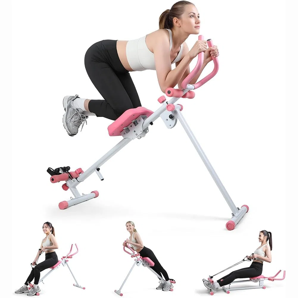 BAKAJI Ab Machine Attrezzatura per Fitness Multiuso Pieghevole con Chiusura Salvaspazio, Vogatore, Macchina per Addominali, Cruncher, Attrezzatura da Palestra in Casa per Home Gym