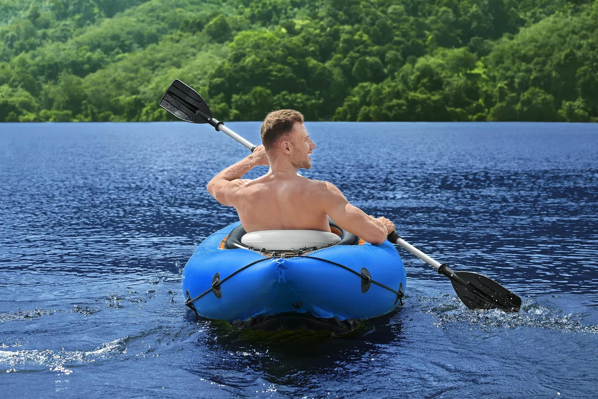 Hydro-Force Cove Champion, set kayak gonfiabile per 1 persona con pompa a mano, pagaie, borsa per il trasporto, blu